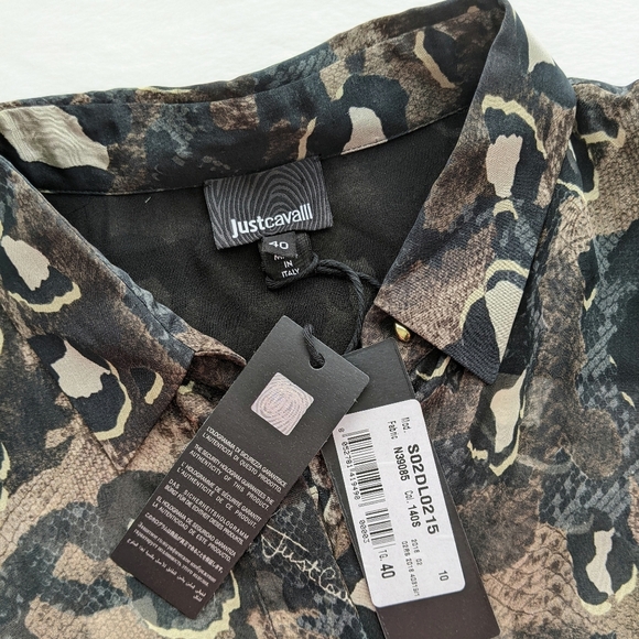Just Cavalli Button Front 100% Silk Sheer Animal Reptile Print Sheer S IT40 NWT - Picture 14 of 15